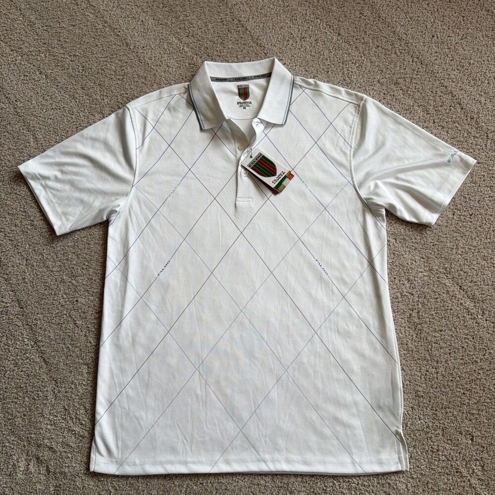 NWT Faldo Claret & Green Golf Polo Men M Sir Nick Classic Fit White Argyle